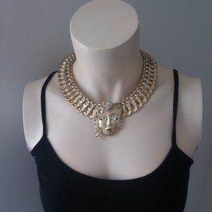 Handmade recycled harlequin Mardi Gras face statement necklace choker OOAK